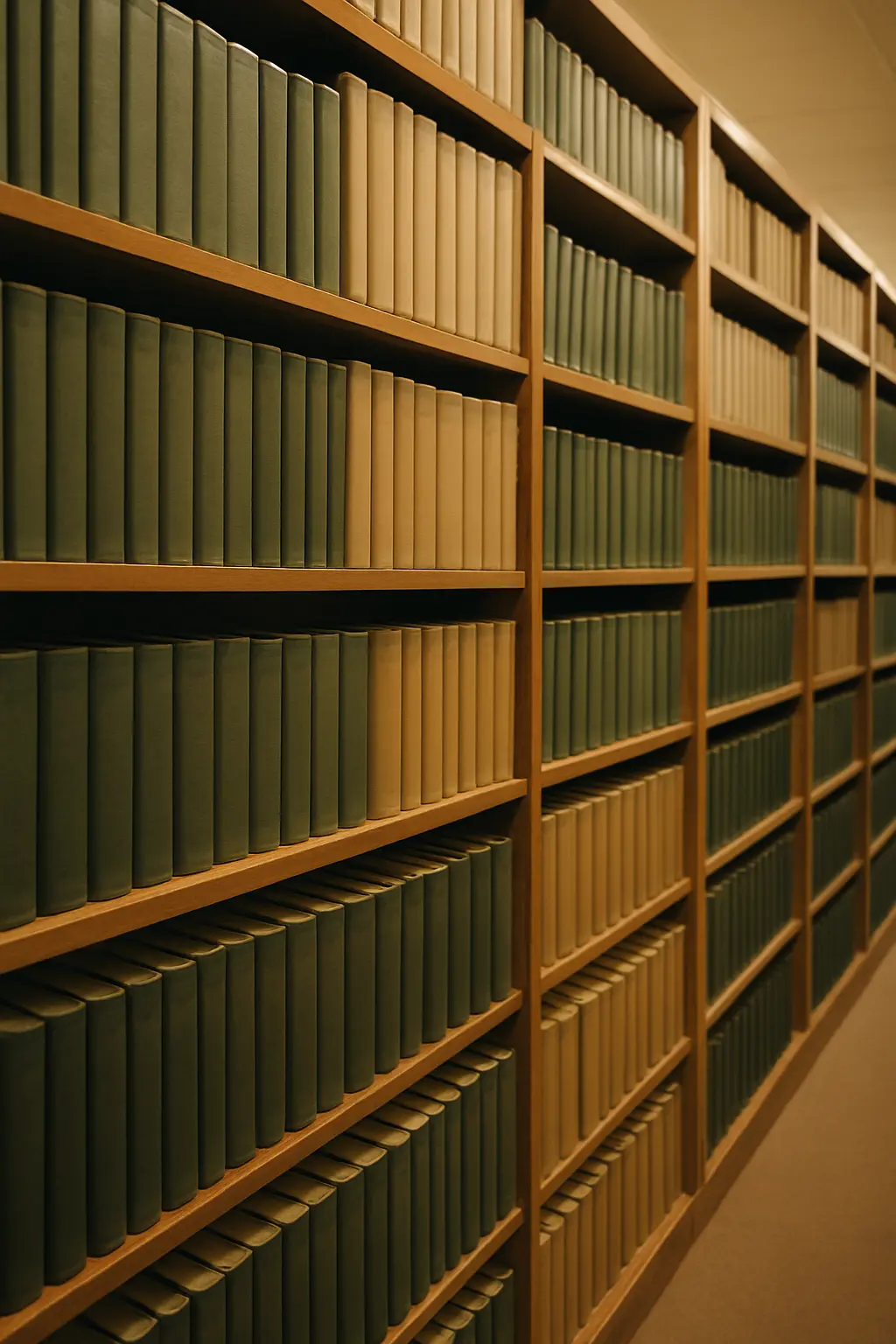 Library shelves holding bound doctoral theses