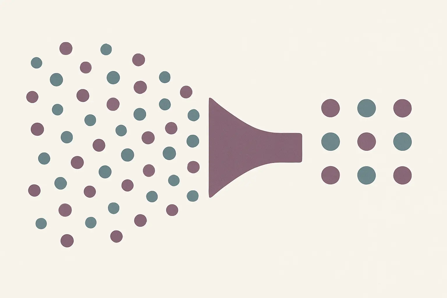 Abstract illustration of a diverse participant pool narrowing to a purposive sample