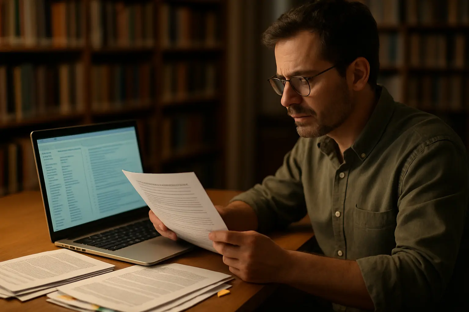 Researcher checking a thesis reference list against a database of retracted papers