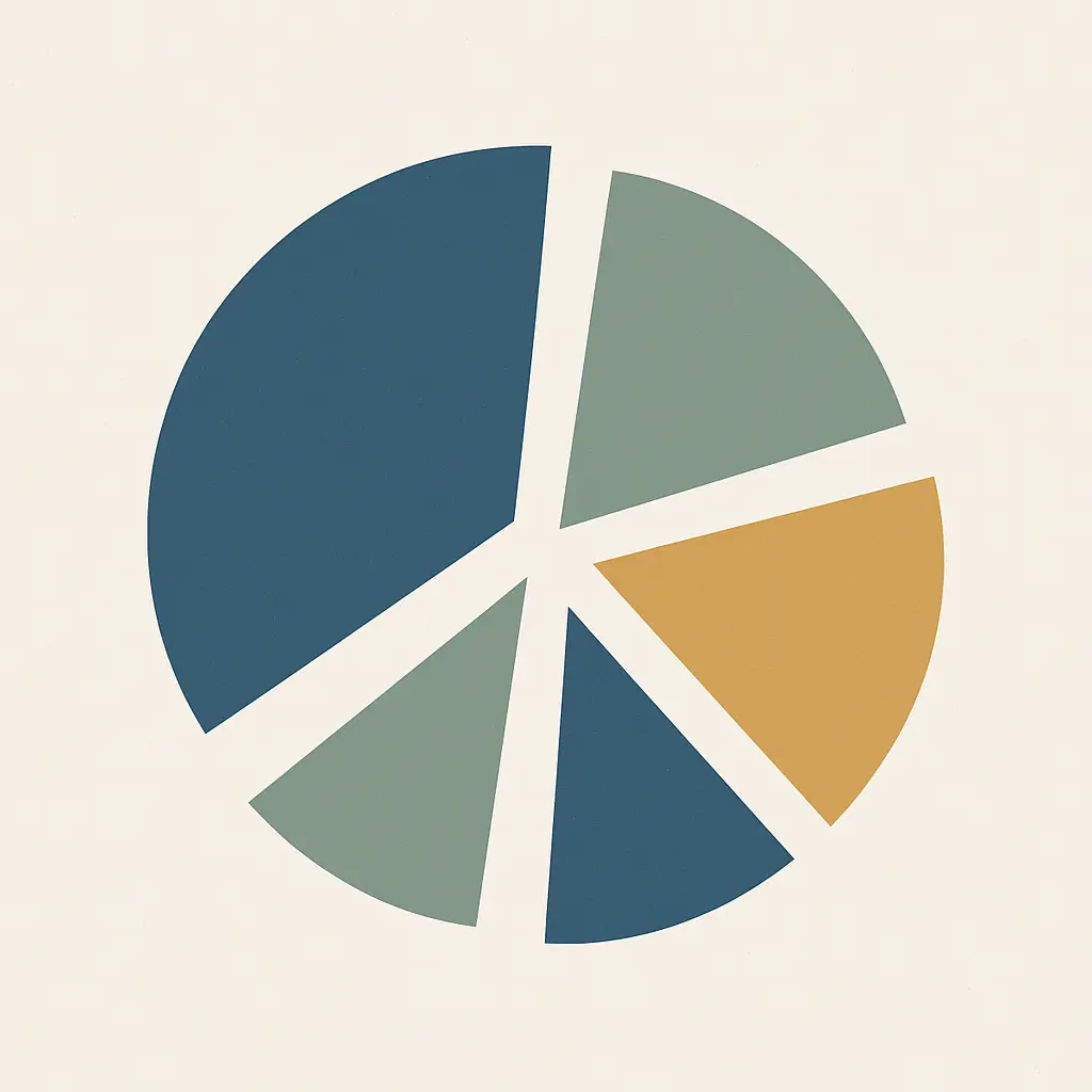 A single circle separating into unequal wedges representing how one publication count divides into articles, conference papers and other record types
