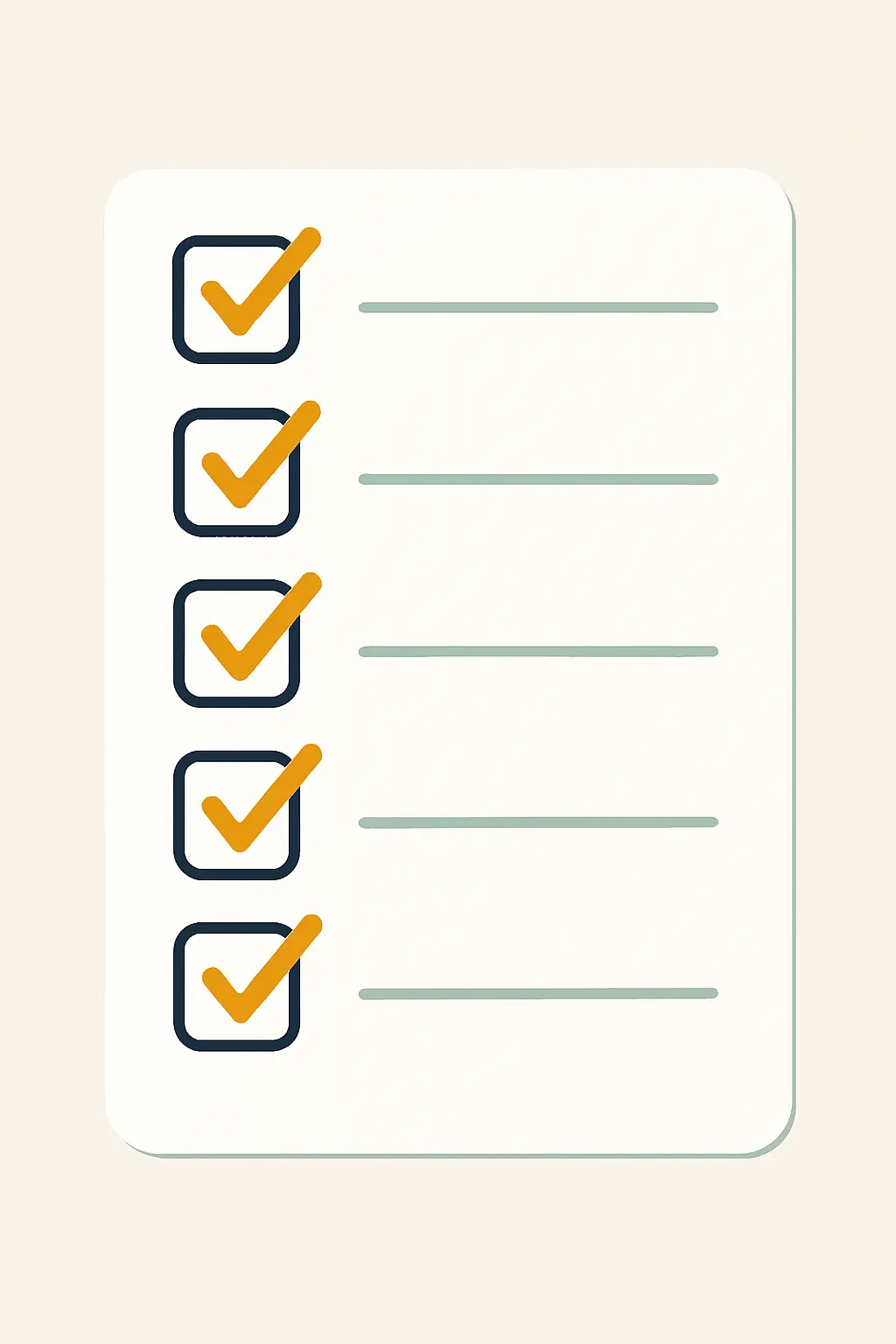 Checklist illustration with six ticked boxes beside a questionnaire page