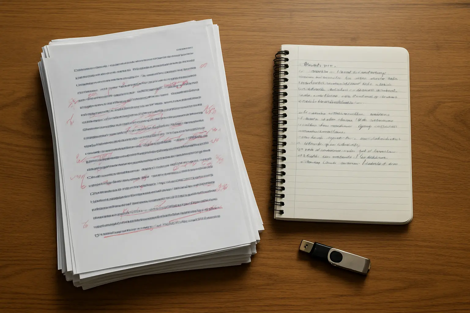 A stack of dated chapter drafts and reading notes forming a paper trail of how a thesis developed